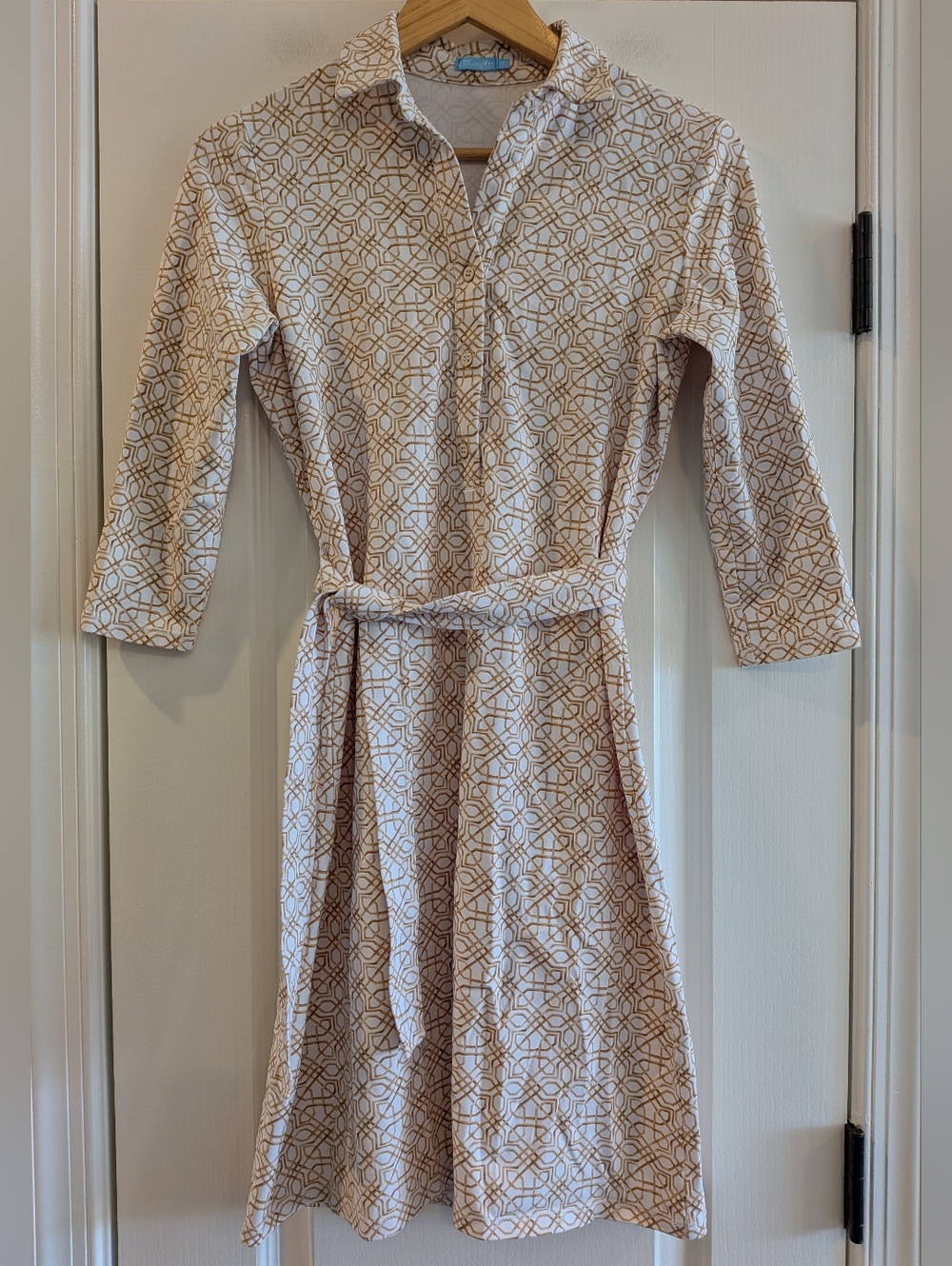 J.McLaughlin Calla Shirt Dress Catalina Cloth Geometric Print White Tan Size XS